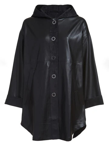 Duette NYC Vegan Leather Snap Front Hooded Jacket - The Dominic