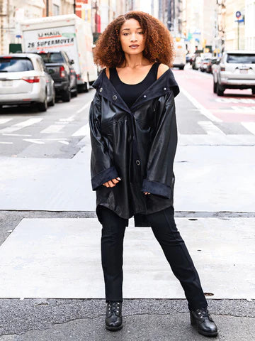 Duette NYC Vegan Leather Snap Front Hooded Jacket - The Dominic
